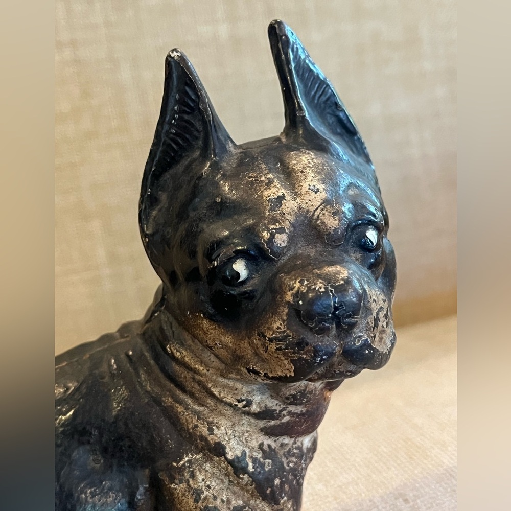 Antique HUBLEY Cast Iron Boston Terrier Bull Dog Door Stop Decor Book End Heavy